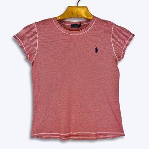 Polo Ralph Lauren Women’s L Red White Mini Striped Short Sleeve Crewneck T-Shirt